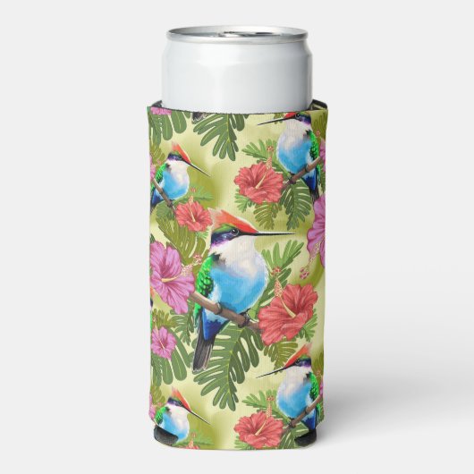 Rafraîchisseur Pour Canette Slim Colibri se reposant et Hibiscuses (Seltzer Recto)