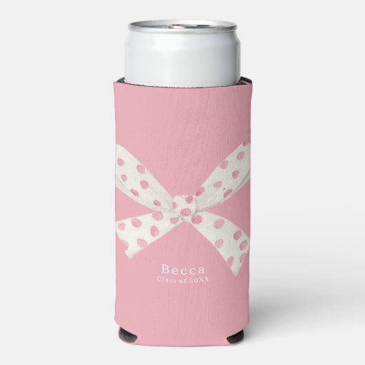 Rafraîchisseur Pour Canette Slim Coquette de diplôme blanc & rose Bow Personnalisé (Seltzer Recto)