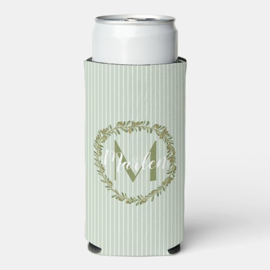 Rafraîchisseur Pour Canette Slim Couronne de monogramme en olivier personnalisée  (Seltzer Recto)