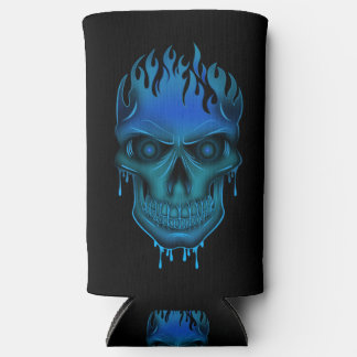 Rafraîchisseur Pour Canette Slim Crâne flamboyant bleu de style Seltzer noir