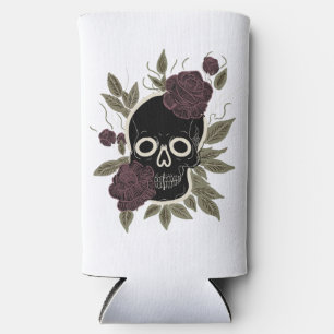 Rafraîchisseur Pour Canette Slim Crâne gothique personnalisé et roses Art floral so