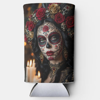 Rafraîchisseur Pour Canette Slim Crimson Rose Calavera – Jour des Morts élégant