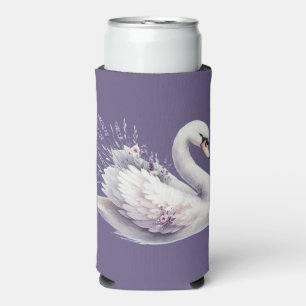 Rafraîchisseur Pour Canette Slim Cygne à l'aquarelle avec florales lavande