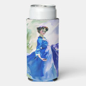 Rafraîchisseur Pour Canette Slim Dame en Robe Bleue - Peinture aquarelle (Seltzer Verso)