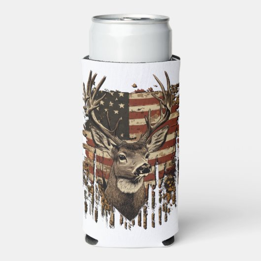 Rafraîchisseur Pour Canette Slim Deer, Buck Season USA Flag (Seltzer Recto)