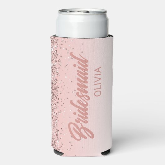 Rafraîchisseur Pour Canette Slim Demoiselle d'honneur Rose Gold Pailleté Écriture (Seltzer Verso)