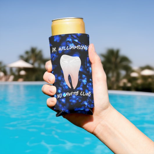 Rafraîchisseur Pour Canette Slim Dent blanche brillante sur bleu (Piscine in situ)