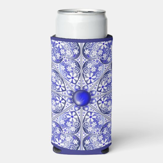 Rafraîchisseur Pour Canette Slim dentelle en céramique Bleu de Grèce (Seltzer Recto)