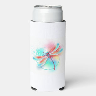 Rafraîchisseur Pour Canette Slim Dragonfly rouge sur l'arrière - plan aquarelle