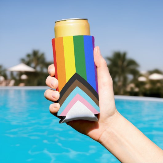 Rafraîchisseur Pour Canette Slim Drapeau de fierté Progress Pride de SlipperyJoe si (Piscine in situ)