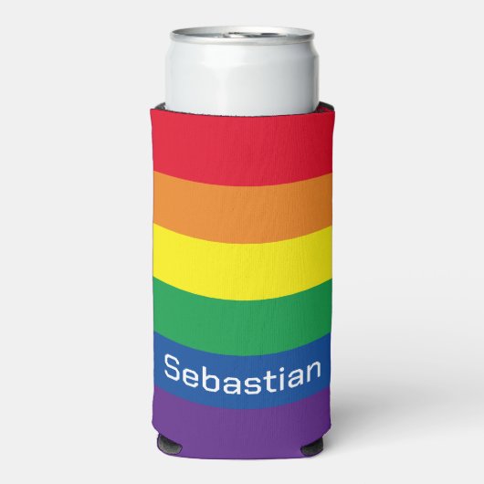 Rafraîchisseur Pour Canette Slim Drapeau LGBT Gay Rainbow Pride Personnalisé (Seltzer Recto)