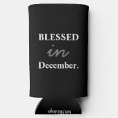 Rafraîchisseur Pour Canette Slim Drôle "Béni En Juillet". Noir & Blanc (Verso)