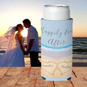 Rafraîchisseur Pour Canette Slim Dusty Blue Beach Mariage 2 Coeurs