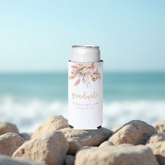 Rafraîchisseur Pour Canette Slim Dusty Pampas Rose Grass Boho Floral Graduation