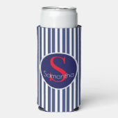 Rafraîchisseur Pour Canette Slim Élégant bleu marine rouge rayé monogramme initial (Seltzer Recto)