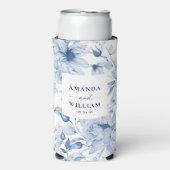 Rafraîchisseur Pour Canette Slim Élégant Mariage floral bleu peut refroidir (Seltzer Recto)