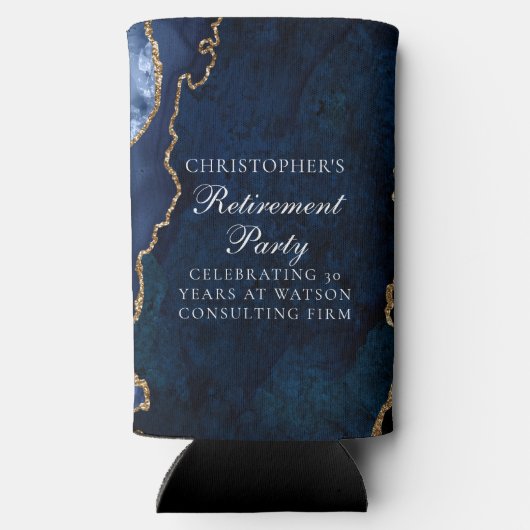 Rafraîchisseur Pour Canette Slim Elégant Marine Blue Gold Agate Retraite Party (Verso)