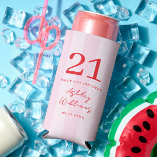 Rafraîchisseur Pour Canette Slim Élégant rose rouge moderne 21e anniversaire