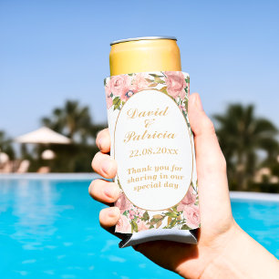 Rafraîchisseur Pour Canette Slim Faveurs de mariage élégantes florales rose or aqua