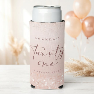 Rafraîchisseur Pour Canette Slim Fête d'anniversaire 21 ans pailletée or rose