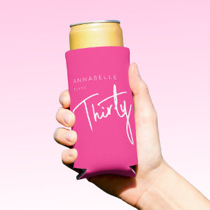 Rafraîchisseur Pour Canette Slim Fête d'anniversaire rose moderne 30th Thirty Trent