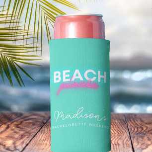 Rafraîchisseur Pour Canette Slim Fête de Fiançailles sur la Plage Neon et Turquoise