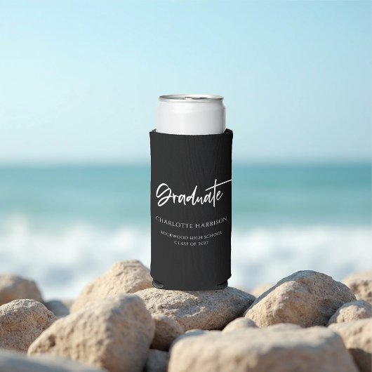 Rafraîchisseur Pour Canette Slim Fête de graduation de script personnalisé noir et
