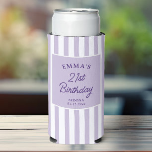 Rafraîchisseur Pour Canette Slim Fête personnalisée de 21e anniversaire Prépa rayé