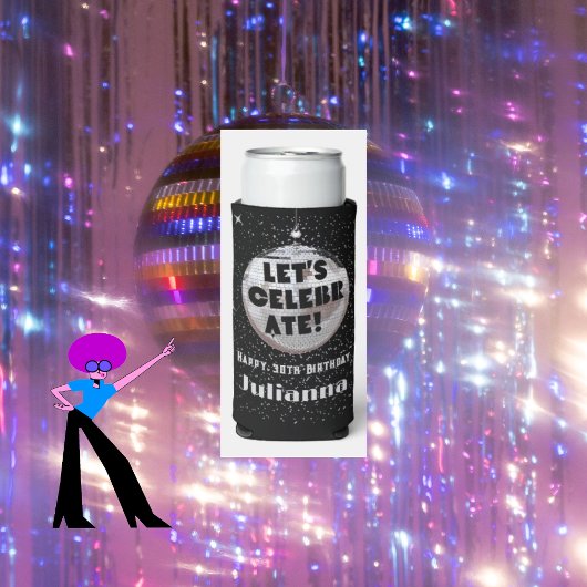 Rafraîchisseur Pour Canette Slim Fêtons l'anniversaire Disco Ball Black