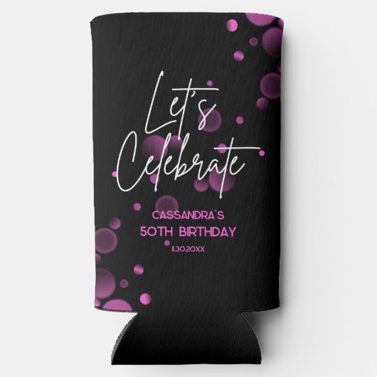 Rafraîchisseur Pour Canette Slim Fêtons l'anniversaire rose Bokeh Gradient noir (Verso)