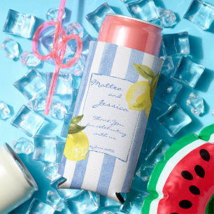 Rafraîchisseur Pour Canette Slim Fil à la main bleu rayures citrons italien mariage