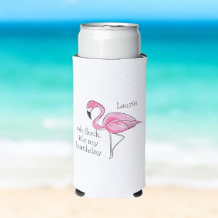 Rafraîchisseur Pour Canette Slim Flamant rose rose Oh Flock C'est mon anniversaire