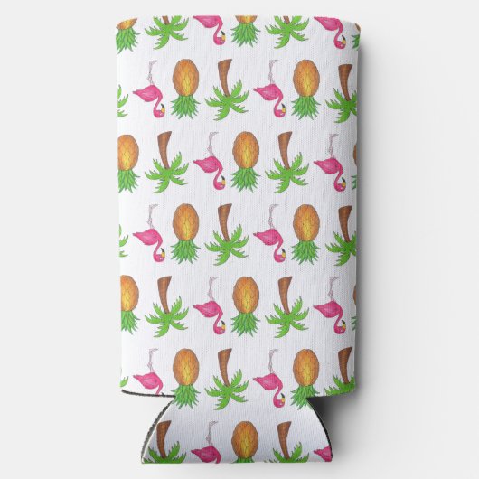 Rafraîchisseur Pour Canette Slim Flamant rose rose Tropical Island Palm Tree Ananas (Verso)