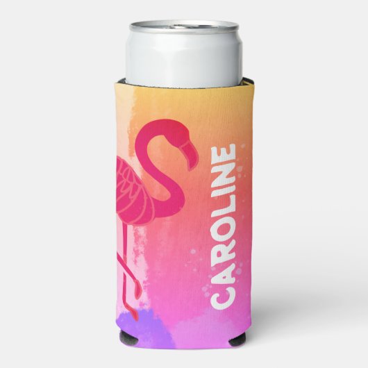 Rafraîchisseur Pour Canette Slim Flamant rose tropical chaud (Seltzer Recto)
