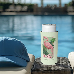Rafraîchisseur Pour Canette Slim Flamant Rose Tropical Feuilles de Palmier Vert Lys
