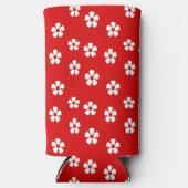 Rafraîchisseur Pour Canette Slim Fleurs blanches mignonnes sur rouge (Recto)