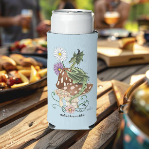 Rafraîchisseur Pour Canette Slim Fleurs de Champignon Dragon Fantastique Vert Capri