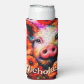 Rafraîchisseur Pour Canette Slim Fleurs de cochon rouge impressionniste Personnalis (Seltzer Recto)
