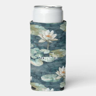 Rafraîchisseur Pour Canette Slim Fleurs de lotus sur un nénuphar vert blanc