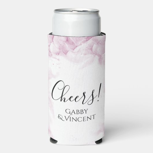 Rafraîchisseur Pour Canette Slim Fleurs d'Hydrangée rose Aquarelle Mariage Favorise (Seltzer Recto)