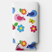 Rafraîchisseur Pour Canette Slim Fleurs et oiseaux du printemps motif blanc (Recto)