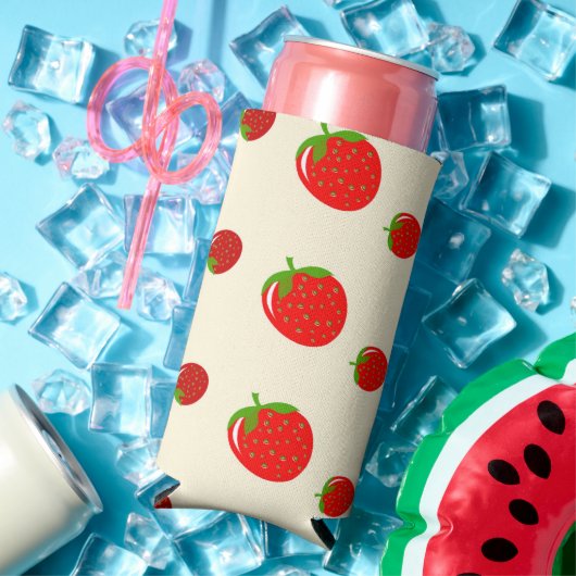 Rafraîchisseur Pour Canette Slim Fraise rouge rose (Été in situ)