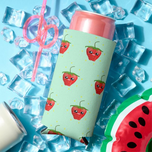 Rafraîchisseur Pour Canette Slim Fruit rouge kawaii bleu (Été in situ)