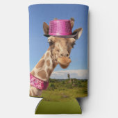 Rafraîchisseur Pour Canette Slim Giraffe en casquette rose étincelant (Verso)