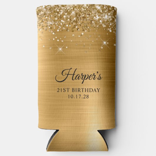 Rafraîchisseur Pour Canette Slim Glittery Gold Foil 21e anniversaire (Recto)