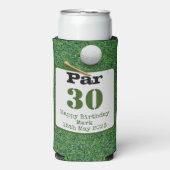 Rafraîchisseur Pour Canette Slim Golf 30e anniversaire avec balle de golf sur gazon (Seltzer Recto)