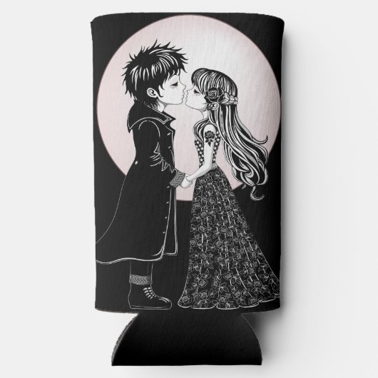 Rafraîchisseur Pour Canette Slim Gothique Emo Enfants Kiss Valentine's Day (Verso)