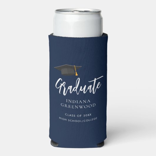 Rafraîchisseur Pour Canette Slim Graduation 2024 Script Marine bleu Custom (Seltzer Recto)