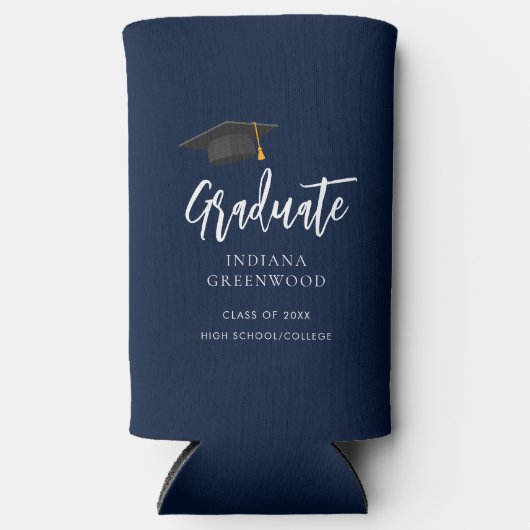 Rafraîchisseur Pour Canette Slim Graduation 2024 Script Marine bleu Custom (Recto)
