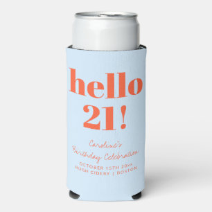 Rafraîchisseur Pour Canette Slim Gras Bleu et Orange Moderne 21e Anniversaire Perso